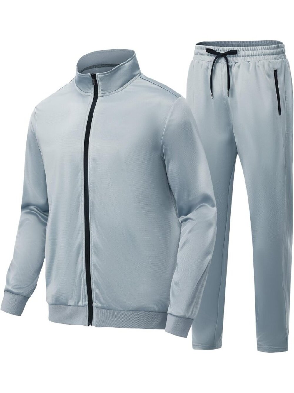 Men's 2 Piece Suit Light Grey Polyester Slant Pocket Long Sleeve Sweatsuits
